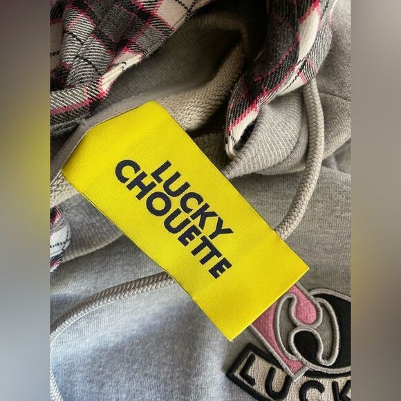 Lucky Chouette Logo Gray Pink Pullover Casual Sweatshirt Midi Dress Sz 36 S Cap - Picture 7 of 15